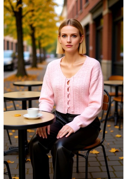 Kadın Bağlama Detaylı Saç Örgü Crop Triko Hırka Yumuşak Dokusuyla Günlük Şıklık Için Ideal Bir Seçim fiyatları