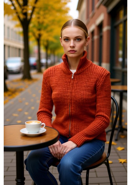 Kadın Gardırop Temelleri Fermuarlı Dik Yaka Yumuşak Dokulu Fit Kesim Uzun Kollu Triko Hırka fiyatları