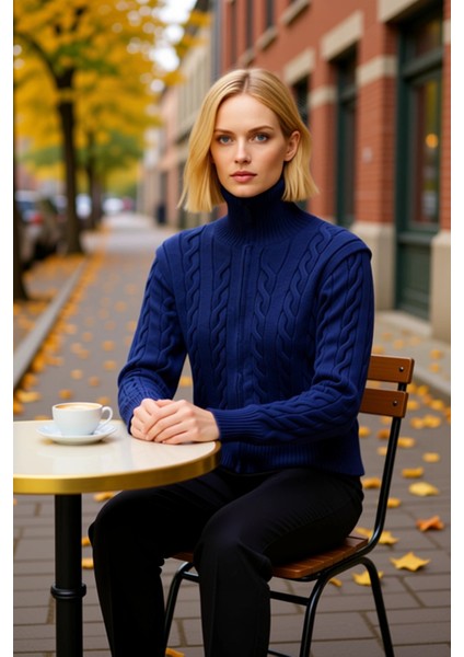 Kadın Gardırop Temel Parçası Saç Örgü Desenli Devrik Yaka Fermuarlı Uzun Kollu Triko Kazak fiyatları