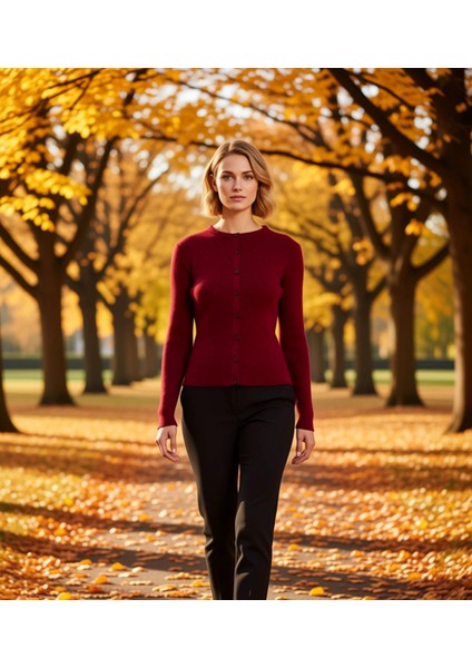 Kadın Simli Iplik Dokulu Vücuda Oturan Bisiklet Yaka Uzun Kollu Triko Hırka Şık Görünüm Akşam