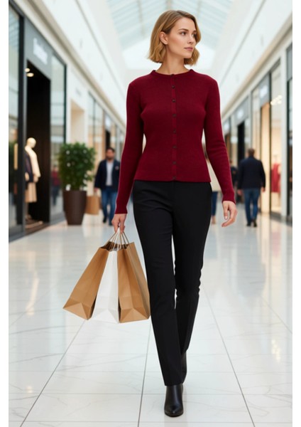 Kadın Simli Iplik Dokulu Vücuda Oturan Bisiklet Yaka Uzun Kollu Triko Hırka Şık Görünüm Akşam modelleri