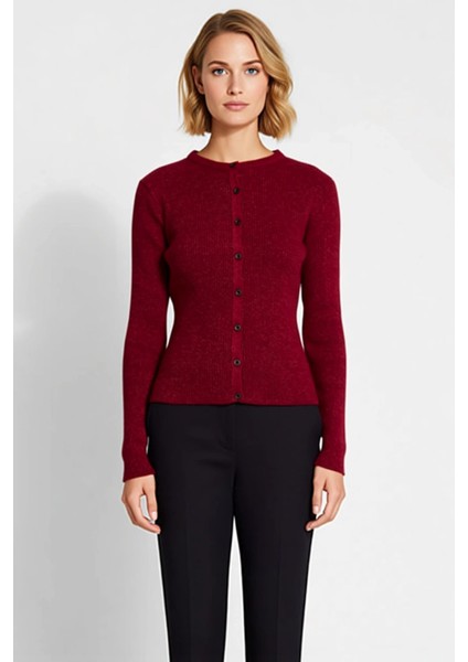 Kadın Simli Iplik Dokulu Vücuda Oturan Bisiklet Yaka Uzun Kollu Triko Hırka Şık Görünüm Akşam fırsatları