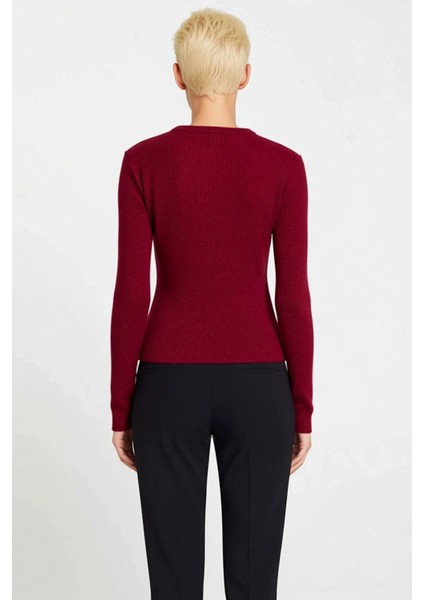 Kadın Simli Iplik Dokulu Vücuda Oturan Bisiklet Yaka Uzun Kollu Triko Hırka Şık Görünüm Akşam indirimleri