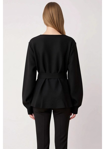 Kadın Kruvaze Bağlama Detaylı Fitilli Triko Bluz Günlük ve Iş Hayatına Uygun Uzun Kollu Üst Giyim indirimleri