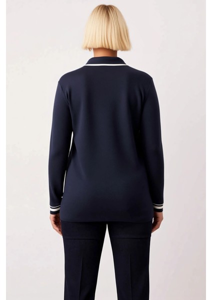 Kadın Çift Düğmeli Triko Blazer Hırka Çizgili Detaylı Ceket Yaka Uzun Kollu Şık Bir Görünüm indirimleri