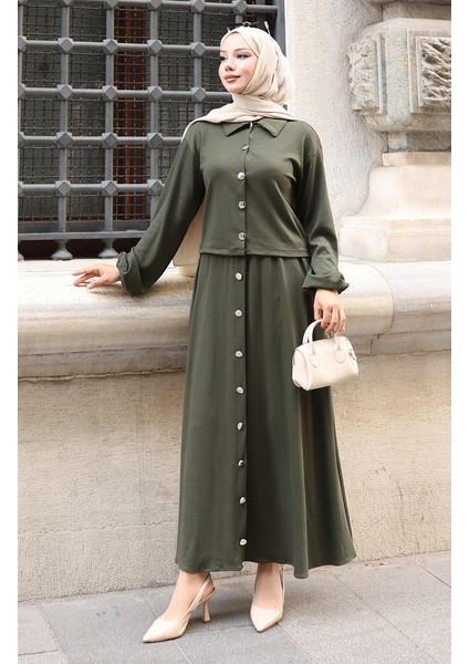 Gömlek Yaka Tesettür Tunik Etek Ikili Takım 0223-03 Haki modelleri