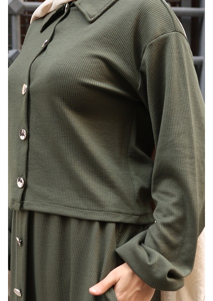 Gömlek Yaka Tesettür Tunik Etek Ikili Takım 0223-03 Haki indirimleri