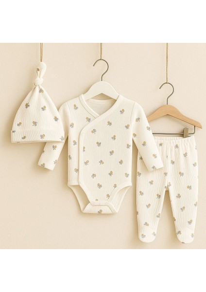 Çiçek Desenli Kruvaze 3lü Bebek Takımı