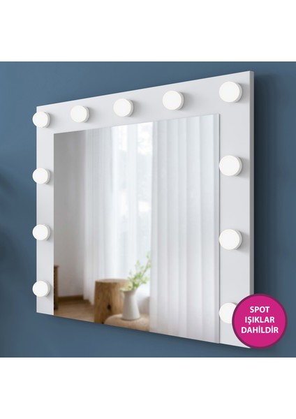 BJ115 Hollywood Işıklı Aynalı Kulis Makyaj Masası 7 Çekmeceli Takı Düzenleyici Beyaz indirimleri