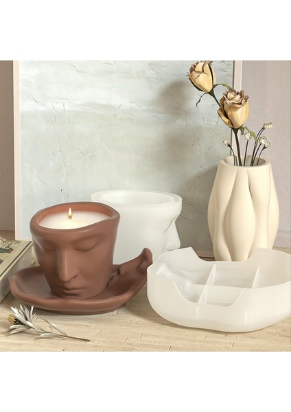 3D Art Yüz Alçı Kalıp Diy Depolama Plakası Silikon Kalıp Ev Dekorasyonu Beton Reçine Silikon Silikon Mum Bardak Kalıp B-B (Yurt Dışından) fırsatları