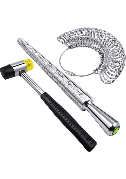 Ring Sizer Ölçüm Aracı Seti Halka Mandrel Metal Ring Sizer Gösterge Kiti Kauçuk Kuyumcu Mallet Hammer Us Fişi (Yurt Dışından)