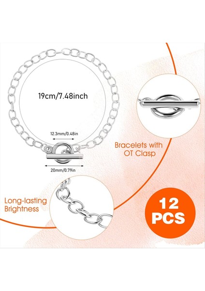 Mücevher Yapımı Için 12 Adet Zincir Bilezikler Kadınlar Için Zincir Ot Geçiş Tokası Olan Bağlantı Zinciri Bilezikleri Gümüş (Yurt Dışından) fiyatları