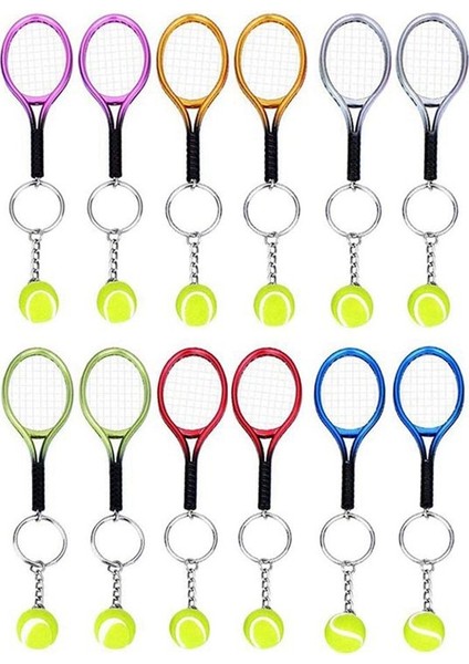 12PCS Mini Tenis Raket Anahtar Yüzük Moda Tenis Ball Split Ring Spor Lovers Takımı Için Anahtarlık (Yurt Dışından)