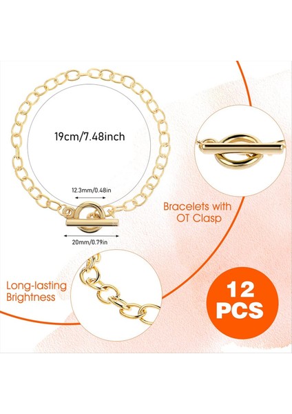 Mücevher Yapımı Için 12 Adet Zincir Bilezikler Kadınlar Için Zincir Ot Geçiş Tokası Olan Bağlantı Zinciri Bilezikleri Altın (Yurt Dışından) fiyatları