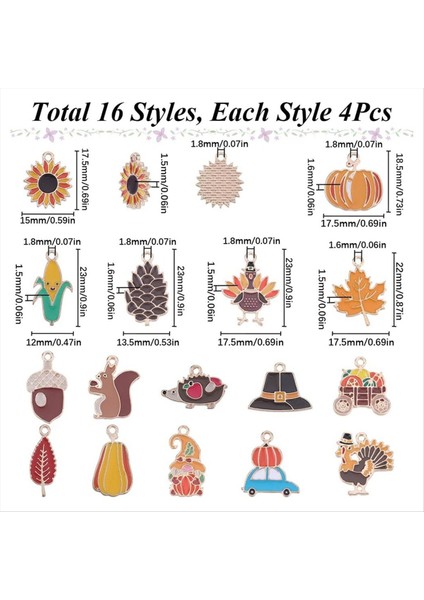 64PCS Şükran Günü Emaye Mezarları Alaşım Sonbahar Cazibesi Toplu Alaşım Sonbahar Hasat Ayçiçeği Türk Balkabağı (Yurt Dışından) modelleri