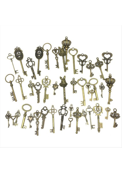 46PCS/SET Mix Kiti Eski Görünümlü Retro Antika Pirinç Bronz Dekoratif Vintage Anahtar Steampunk Takılar Kolye Takı (Yurt Dışından)
