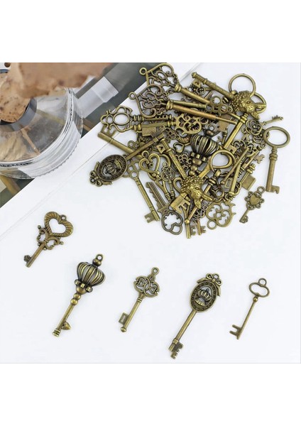 46PCS/SET Mix Kiti Eski Görünümlü Retro Antika Pirinç Bronz Dekoratif Vintage Anahtar Steampunk Takılar Kolye Takı (Yurt Dışından) fiyatları