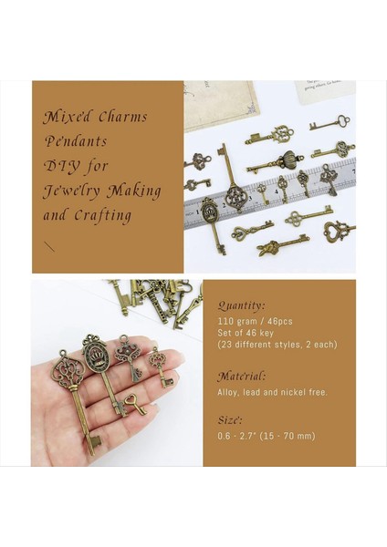 46PCS/SET Mix Kiti Eski Görünümlü Retro Antika Pirinç Bronz Dekoratif Vintage Anahtar Steampunk Takılar Kolye Takı (Yurt Dışından) fırsatları