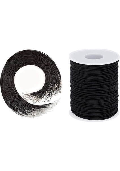 Bilezikler Için 1 100M Elastik Ip ve 20 Adet 20 Inç Siyah Mumlu Kolye Kablosu Toka Yığınlı (Yurt Dışından)