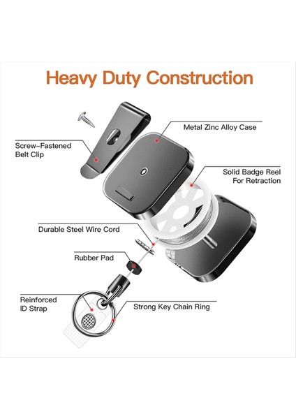 2 Paket Ağır Dermi Metal Geri Çekilebilir Rozet Sahipleri Karabaşık Anahtar Kemeri Kemer Rozeti Makaraları Klips Anahtar Yüzük Kimlik Kartı Tutucu (Yurt Dışından) modelleri