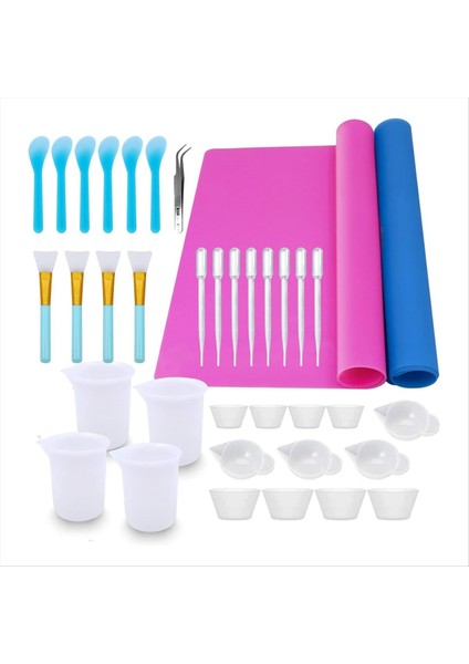 Epoksi Reçine Karıştırma Araçları Kit 36PCS Yeniden Kullanılabilir Yumuşak Silikon Reçine Araçları Sarf Malzemeleri Silikon Paspaslar Ölçüm Kupalarını Içerir (Yurt Dışından)