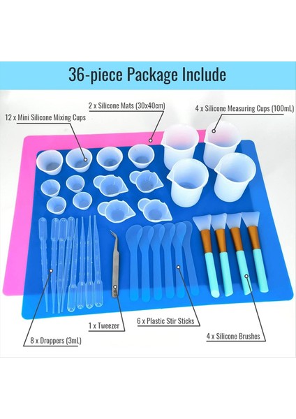 Epoksi Reçine Karıştırma Araçları Kit 36PCS Yeniden Kullanılabilir Yumuşak Silikon Reçine Araçları Sarf Malzemeleri Silikon Paspaslar Ölçüm Kupalarını Içerir (Yurt Dışından) fiyatları