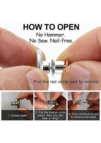 16 Set Düğme Pin Kot Pantolon Sorunsuz Uyum Çıkarılabilir Pantolon Düğme Pimleri Uyum Anında Kot Düğmeleri (Yurt Dışından) modelleri