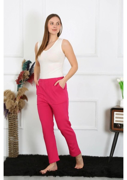 Kadın Pamuk Cepli 3 Iplik Alt Eşofman Fuşya