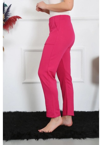 Kadın Pamuk Cepli 3 Iplik Alt Eşofman Fuşya modelleri