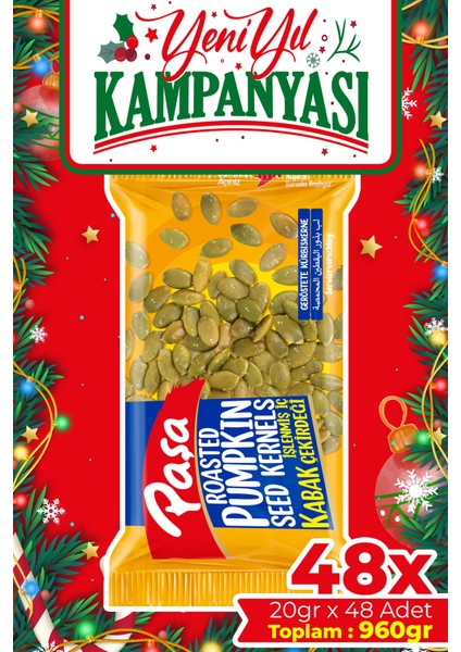 Kavrulmuş Kabak Çekirdeği İçi 960 gr (20 gr x 48 Adet) (Tuzlu İç Kabak Çekirdeği)