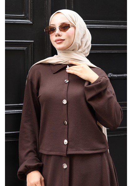 Gömlek Yaka Tesettür Tunik Etek Ikili Takım 0223-04 Kahverengi fırsatları