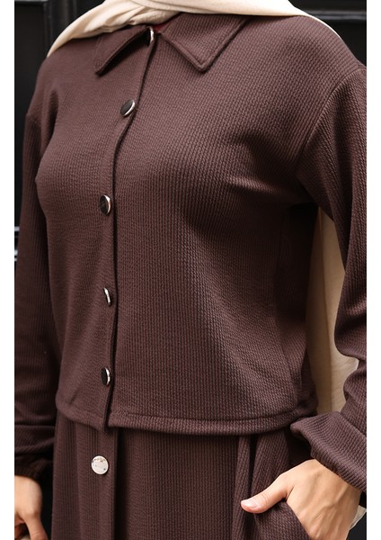 Gömlek Yaka Tesettür Tunik Etek Ikili Takım 0223-04 Kahverengi indirimleri