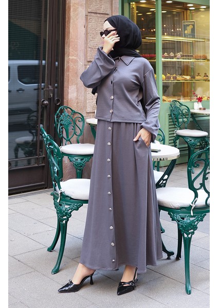 Gömlek Yaka Tesettür Tunik Etek Ikili Takım 0223-05 Antrasit fiyatları
