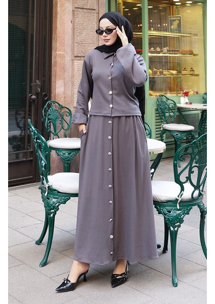 Gömlek Yaka Tesettür Tunik Etek Ikili Takım 0223-05 Antrasit modelleri