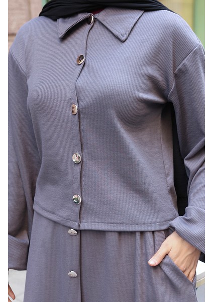 Gömlek Yaka Tesettür Tunik Etek Ikili Takım 0223-05 Antrasit indirimleri