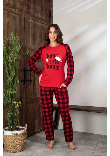 Anne-Kız Kombin Yapılabilir Uzun Kollu Ekoseli Yılbaşı Konsept Aile Bağı Pijama TAKIMI-3254 modelleri