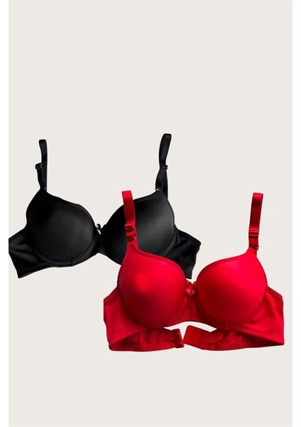 Arias Closet Siyah-Kırmızı 2'li Mikro Kumaş Içi Boş Balenli Günlük Desteksiz Sütyen indirimleri