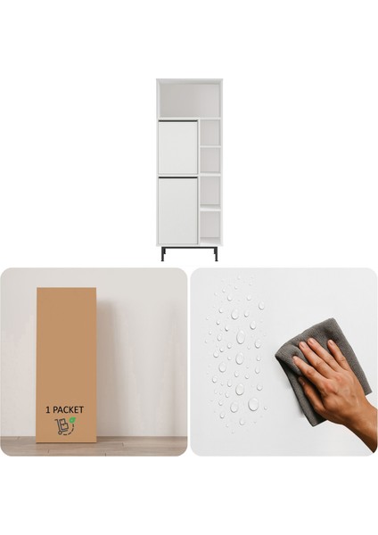 Bohem Mutfak Kiler Dolabı Mikrodalga 2 Kapaklı Raflı Metal Ayaklı Beyaz BOH10A-W