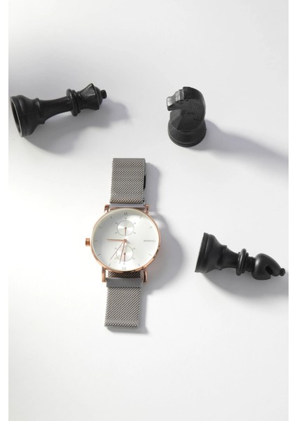 Rose Kasalı Gri Hasır Metal Erkek Kol Saati modelleri