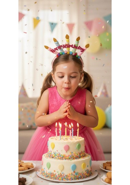 Doğum Günü Konseptli Simli Happy Birthday Yazılı Mum Figürlü Taç modelleri