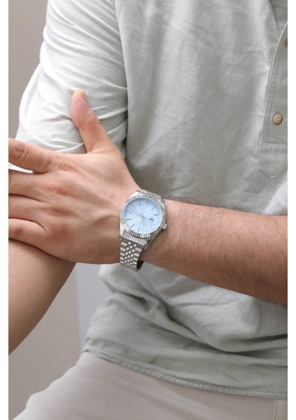 Mavi Kadranlı Çelik Kordon Erkek Kol Saati
