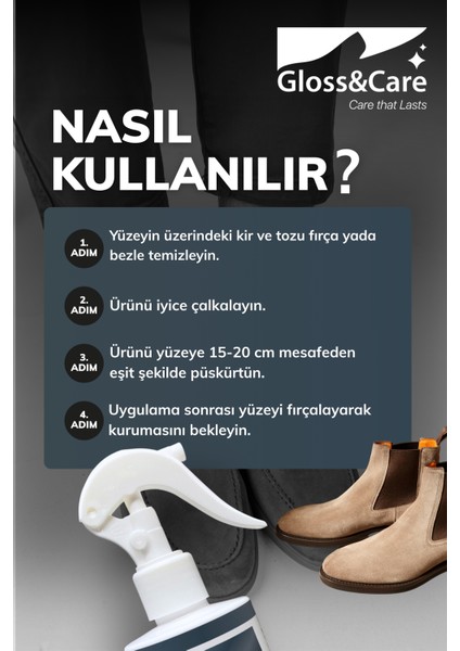 Nubuglow™ Süet Nubuk Ayakkabı Yenileme Spreyi Bot Çanta Renk Canlandırıcı ve Koruyucu Sprey 250 ml indirimleri