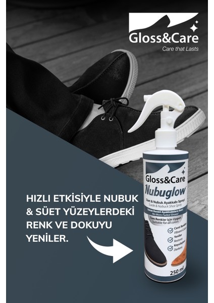 Nubuglow™ Süet Nubuk Ayakkabı Yenileme Spreyi Bot Çanta Renk Canlandırıcı ve Koruyucu Sprey 250 ml