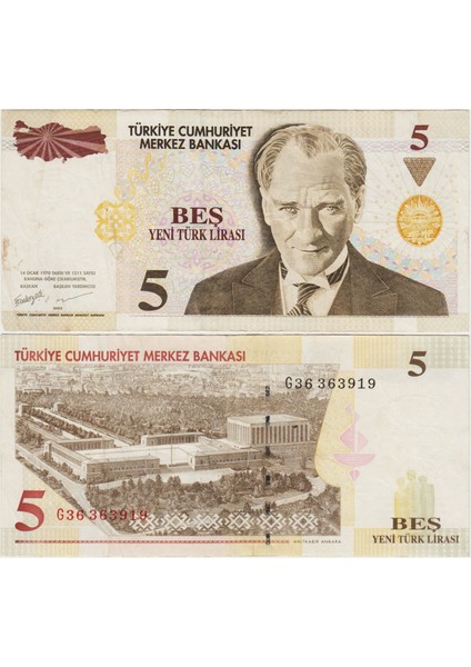 8. Emisyon 5 Ytl G36 Yeni Türk Lirası. Çok Temiz+