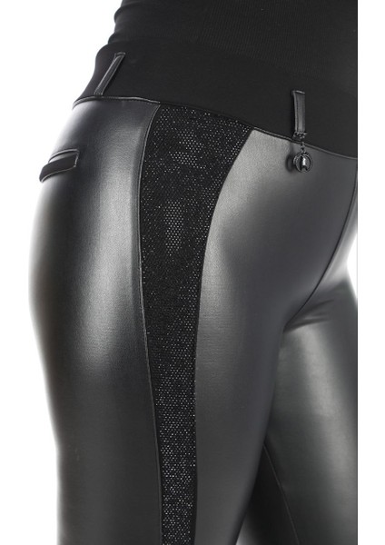 Büyük Beden Deri Toparlayıcı Yüksek Bel Taş Detaylı Dar Paça Kadın Pantolon fiyatları