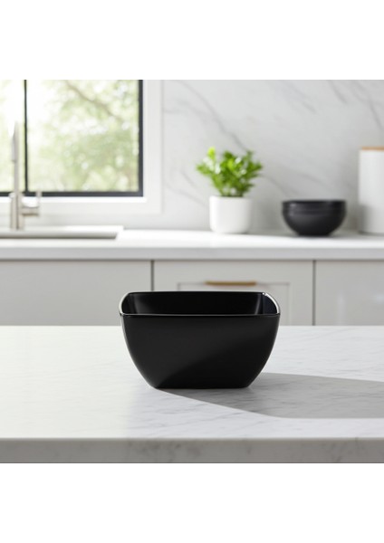 42019.BL - Corona 3'lü Siyah Kare Kase 19X19 Cm, Thermoset Melamin