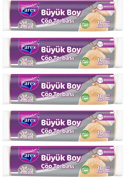 Büzgülü 10'lu Çöp Torbası Vanilya Kokulu Büyük Boy 65 x 70 cm Beşli Paket fiyatları