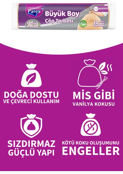 Büzgülü 10'lu Çöp Torbası Vanilya Kokulu Büyük Boy 65 x 70 cm Beşli Paket modelleri