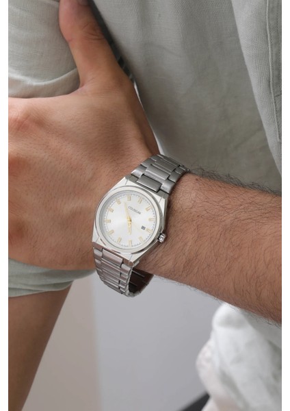 Klasik Tarz Gümüş Çelik Kordonlu Erkek Kol Saati