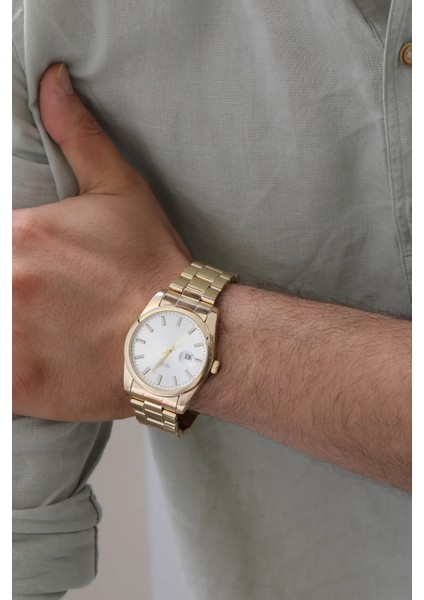 Gold Renk Şık Tasarımlı Erkek Kol Saati